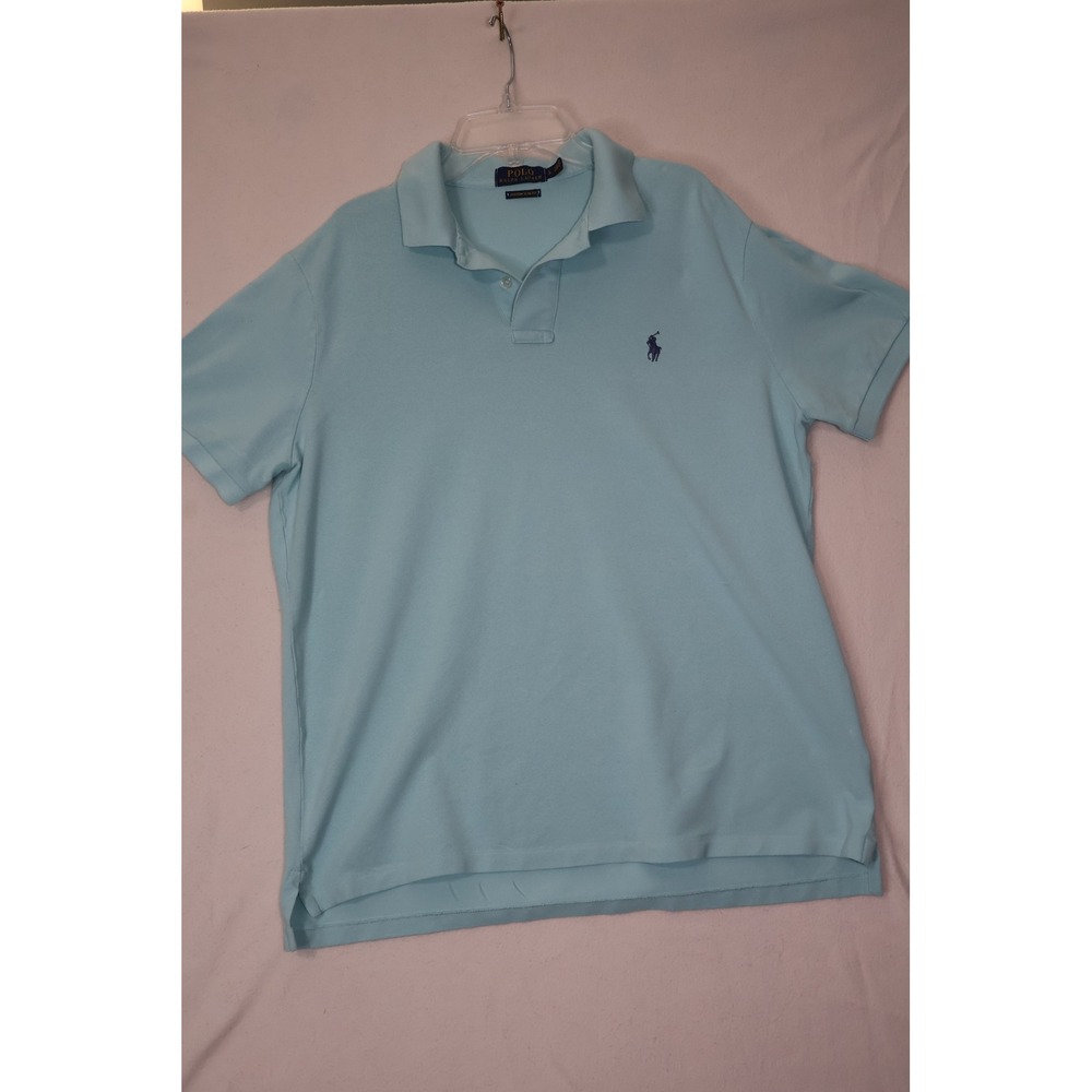 Polo‎ Ralph Lauren Mens Custom Slim Fit Cotton Mesh Polo Shirt Light Blue Large